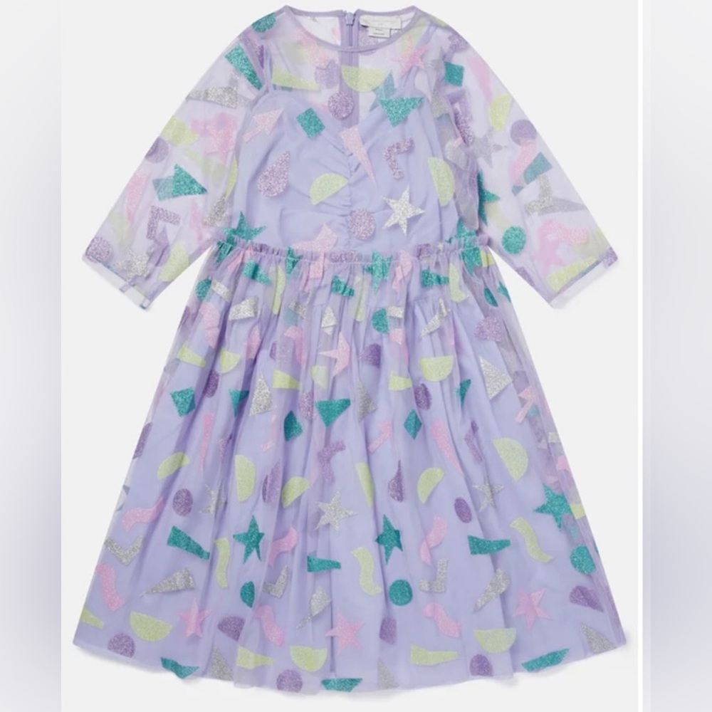 Stella McCartney Kids- Girls Lavender Purple Glitter Patch Tulle Dress- Size: 6Y